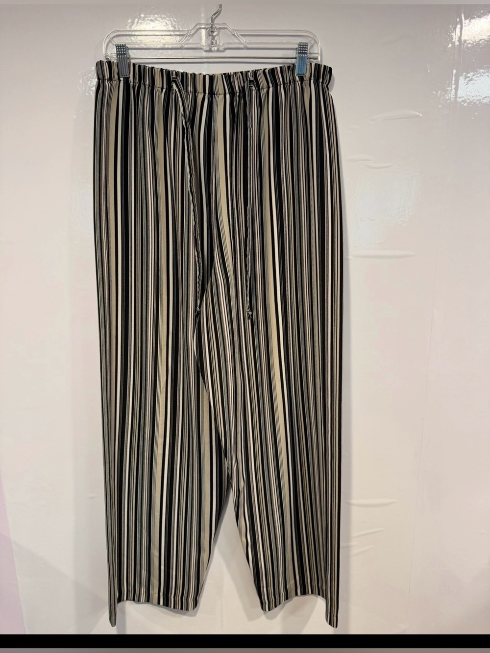 Vintage Studio Striped Wide Leg Lightweight Drawstring Pants - Black & Cream